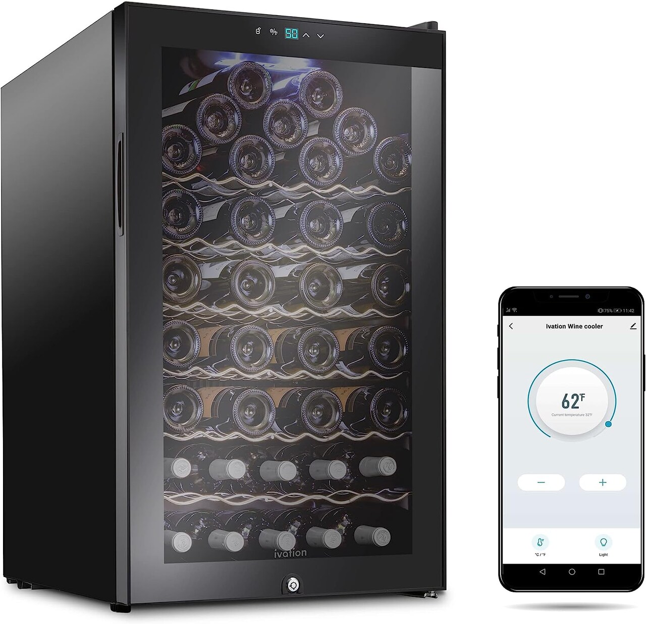 Ivation Wine Cooler with WiFi, Freestanding Wine Fridge w/Smart App Control